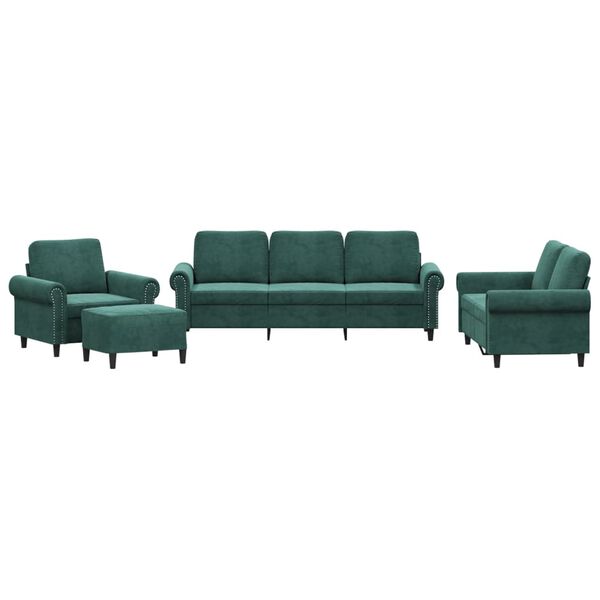 vidaXL 4-dijelni set sofa s jastucima tamnozeleni bar&scaron;unasti