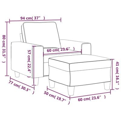 vidaXL Fotelja s tabureom svjetlosiva 60 cm od mikrovlakna