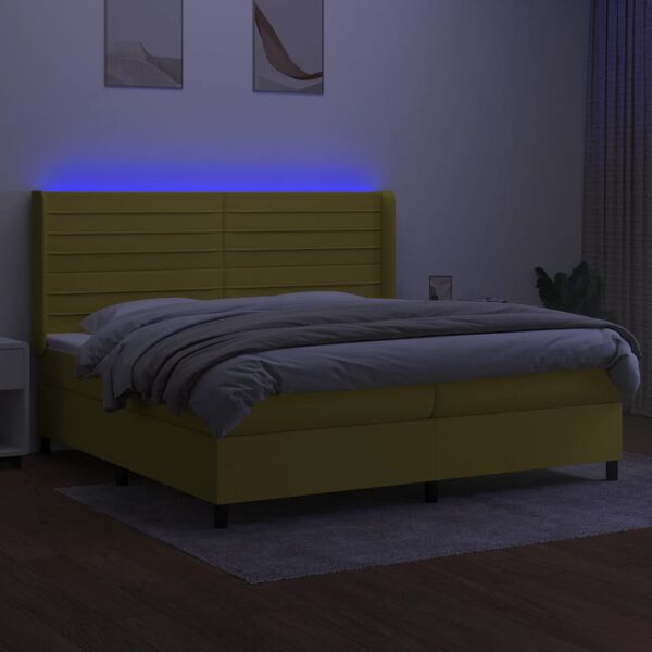 vidaXL Krevet box spring s madracem LED zeleni 200x200 cm od tkanine