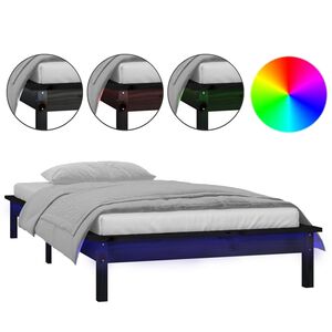 vidaXL LED okvir za krevet crni 90 x 200 cm od masivne borovine