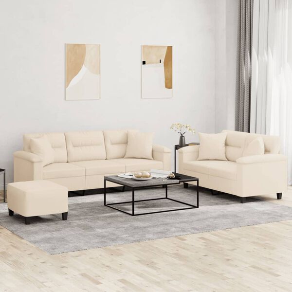 vidaXL 3-dijelni set sofa s jastucima bež od mikrovlakana