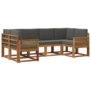 vidaXL Set vanjskih sofa 6 pcs Prirodna i antracit Čvrsto drvo akacije