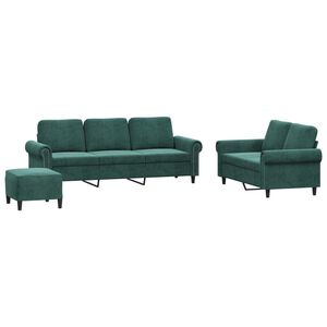 vidaXL 3-dijelni set sofa s jastucima tamnozeleni baršunasti