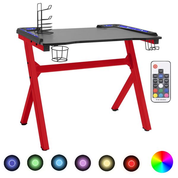 vidaXL Igraći stol LED u obliku slova Y crno-crveni 110 x 60 x 75 cm