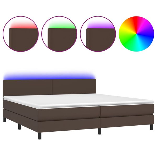 vidaXL Krevet box spring s madracem LED smeđi 200x200 cm umjetna koža