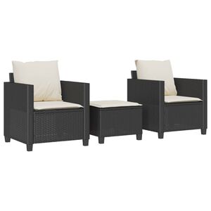 vidaXL 3-dijelni bistro set s jastucima crni od poliratana