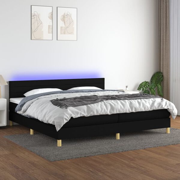 vidaXL Krevet box spring s madracem LED crni 200x200 cm od tkanine