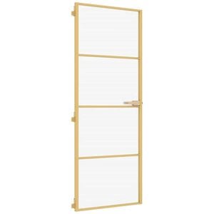 vidaXL Sobna vrata tanka zlatna 76x201,5 cm kaljeno staklo i aluminij