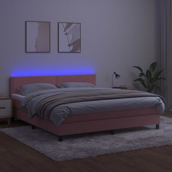 vidaXL Krevet box spring s madracem LED ružičasti 160x200cm bar&scaron;unasti