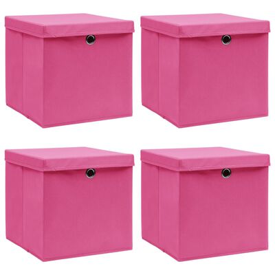 vidaXL Kutije za pohranu s poklopcima 4 kom roze 32x32x32 cm tkanina