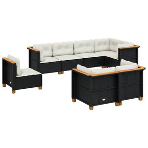 vidaXL 8-dijelni set vrtnih sofa od poliratana s jastucima crni