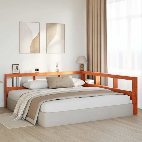 vidaXL Polica za knjige uzglavlje L-oblika vo&scaron;tano smeđe borovine