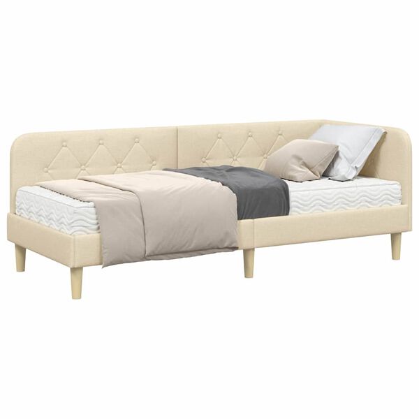 vidaXL Kutni okvir kreveta s madracem Krema 80 x 200 cm tkanina