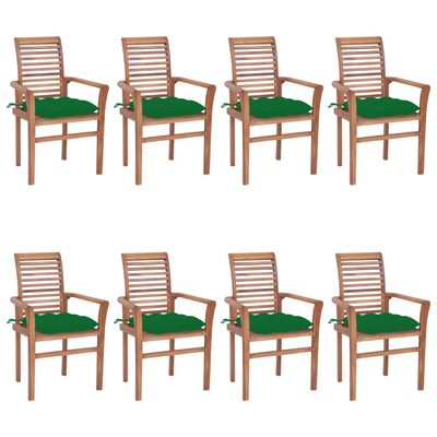 vidaXL Blagovaonske stolice sa zelenim jastucima 8 kom od tikovine