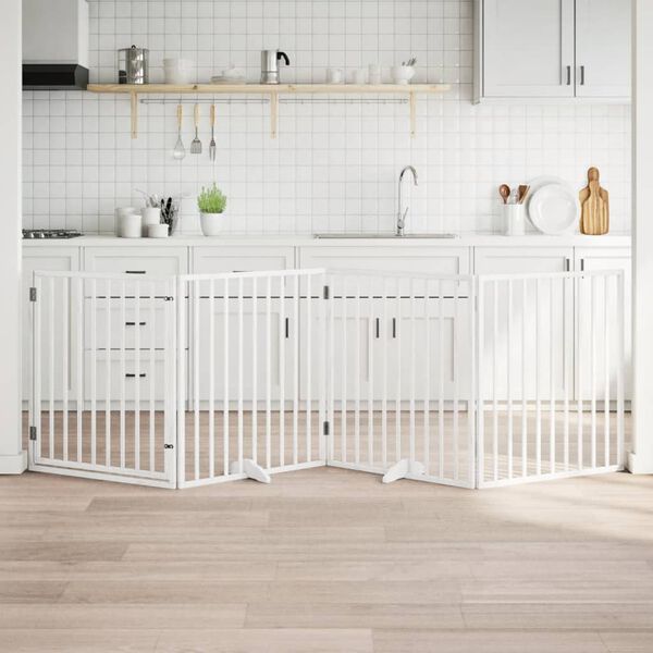 vidaXL Vrata za pse s vratima, sklopiva, 4 panela, bijela, 320 cm, drvo topole