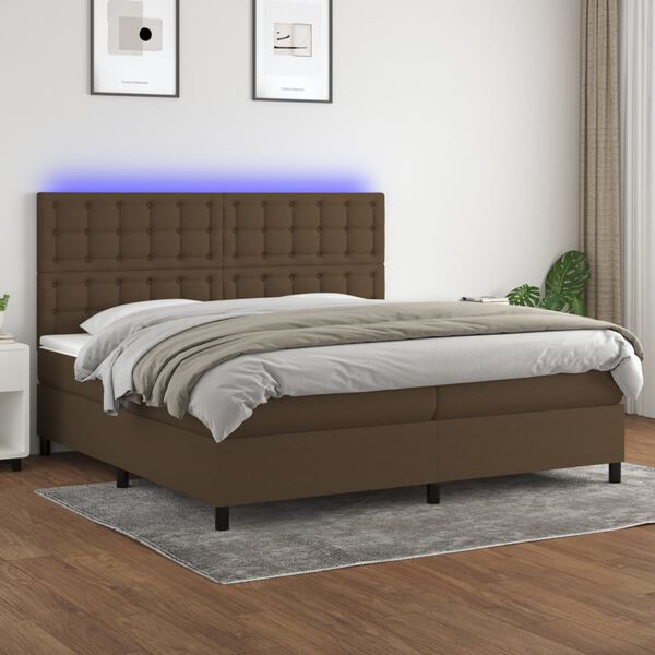 vidaXL Krevet box spring s madracem LED tamnosmeđi 200x200 cm tkanina