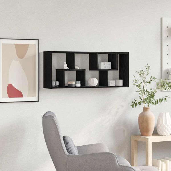 vidaXL Zidna polica crni hrast 36x16x90 cm inženjerski drvo