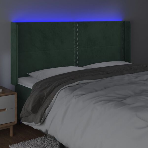 vidaXL LED uzglavlje tamnozeleno 203 x 16 x 118/128 cm bar&scaron;unasto