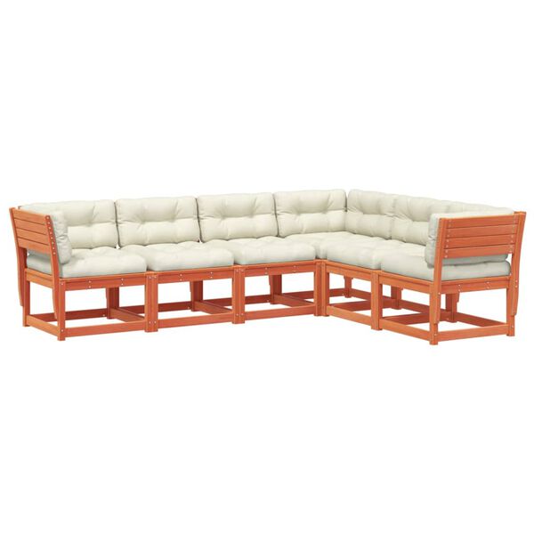 vidaXL 6-dijelni set vrtnih sofa s jastucima voštano smeđi od borovine