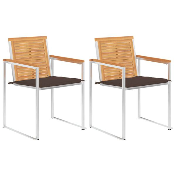 vidaXL Vrtne stolice s jastucima 2 kom od masivne tikovine i čelika