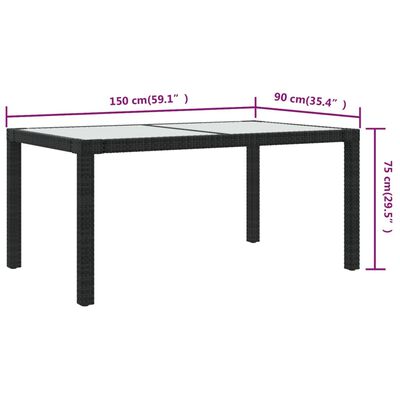 vidaXL Vrtni stol 150x90x75 cm od kaljenog stakla i poliratana crni