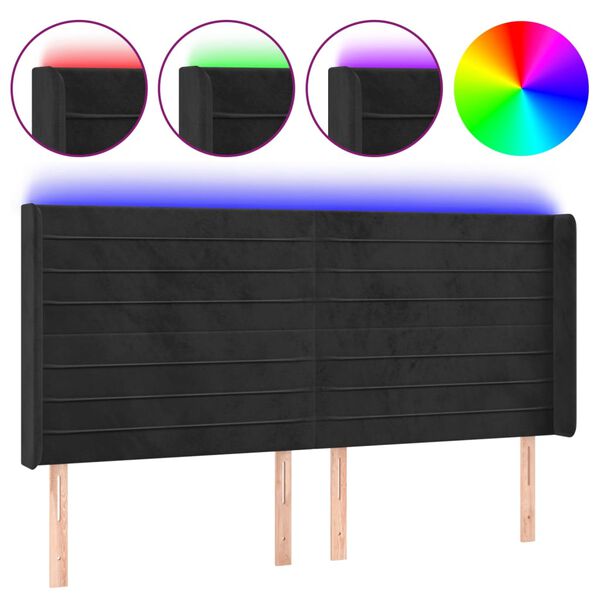 vidaXL LED uzglavlje crno 203 x 16 x 118/128 cm bar&scaron;unasto