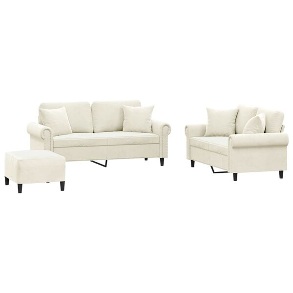 vidaXL 3-dijelni set sofa s jastucima krem baršunasti