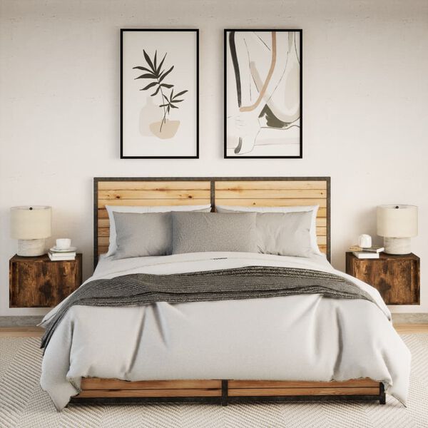 vidaXL Zidni noćni ormarići s LED svjetlima 2kom boja dimljenog hrasta