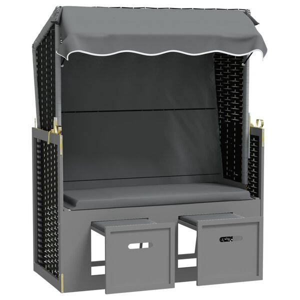 vidaXL Ležaljka za plažu s krovom antracit-crna od poliratana i drva