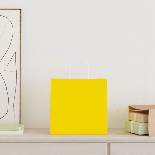 vidaXL Papirnate vrećice 250 kom s ručkama žute 26x17x25 cm