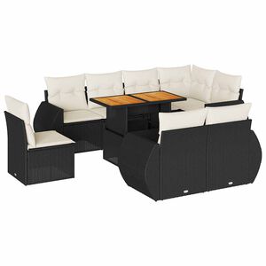 vidaXL 9-dijelni set vrtnih sofa s jastucima crni od poliratana