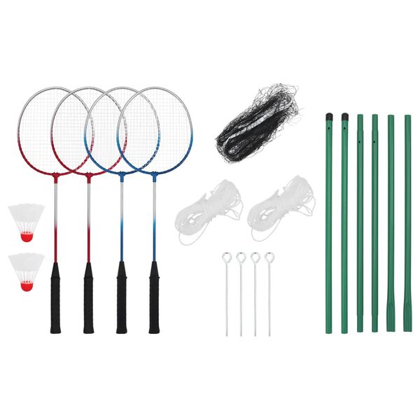 vidaXL Set za badminton s 4 reketa i mrežom 620 x 151 cm
