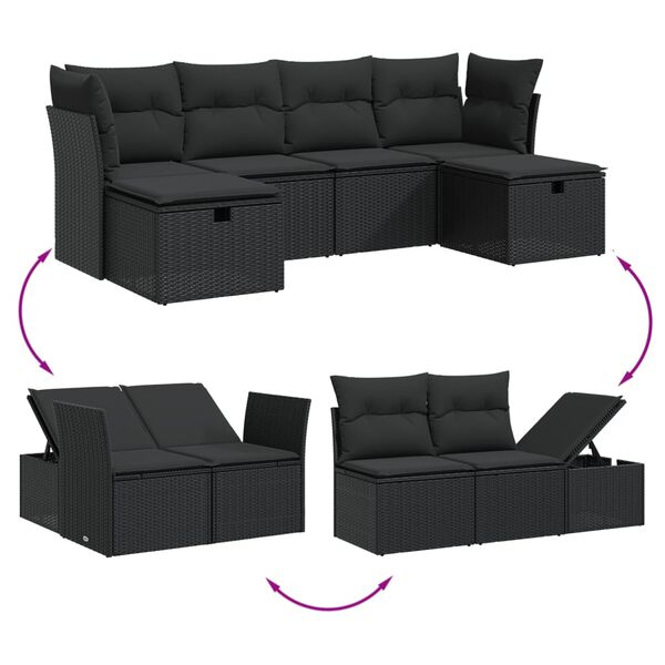 vidaXL 6-dijelni set vrtnih sofa s jastucima crni od poliratana
