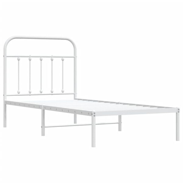 vidaXL Metalni okvir za krevet s uzglavljem bijeli 90 x 190 cm