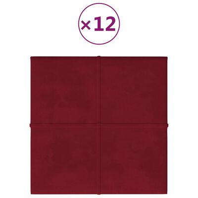 vidaXL Zidne ploče 12 kom boja vina 30 x 30 cm baršunaste 1,08 m²