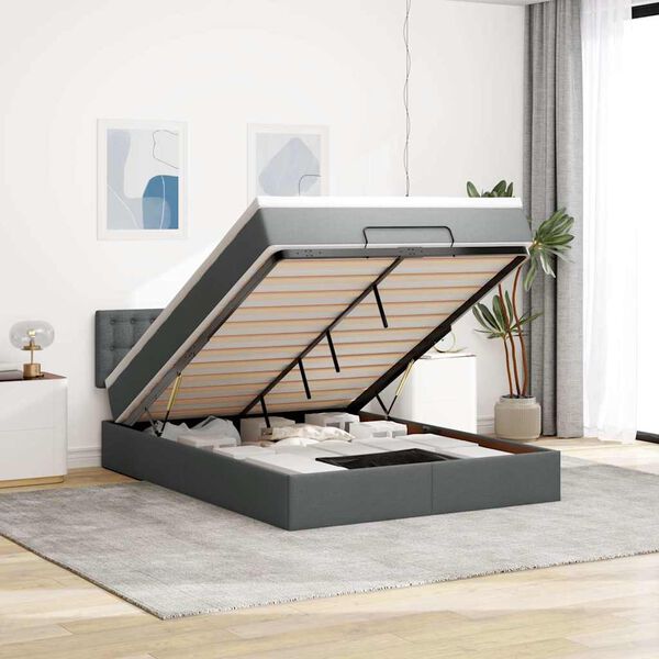 vidaXL Otomanski krevet s madracem i LED tamnosivi 140x200 cm tkanine