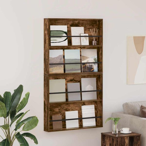vidaXL Polica za časopise Zidne 2 pcs Dimljeni hrast 80 x 12 x 70 cm