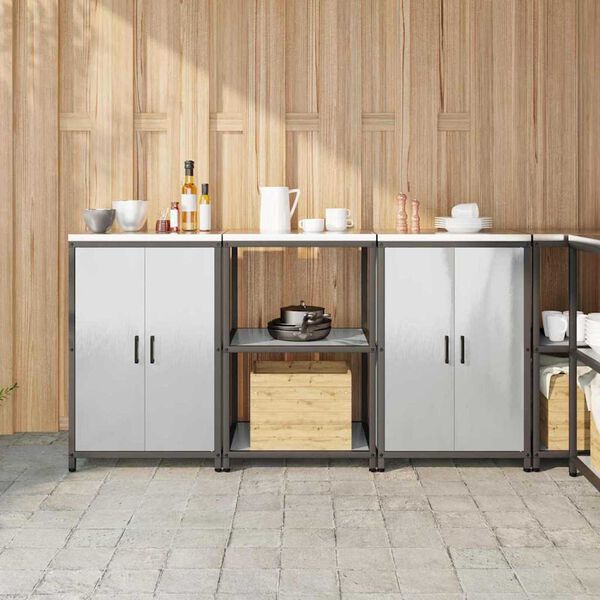 vidaXL Kuhinjski set za pohranu s policom 3 pcs Srebrno Čelik