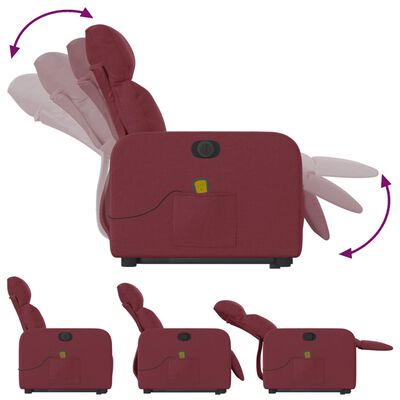 vidaXL Električni masažni naslonjač na podizanje od tkanine boja vina