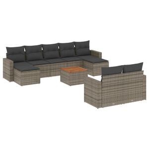 vidaXL 10-dijelni set vrtnih sofa od poliratana s jastucima sivi