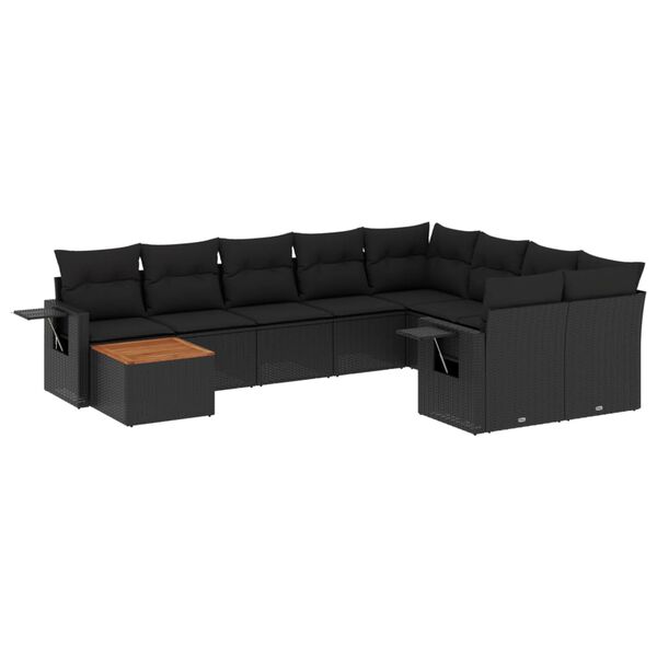 vidaXL 10-dijelni set vrtnih sofa s jastucima crni od poliratana