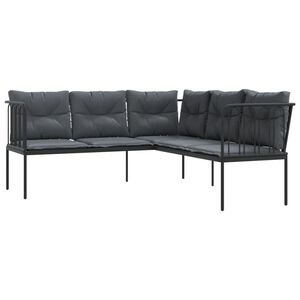 vidaXL Vrtna sofa s jastucima L-oblika crna od čelika i tekstilena