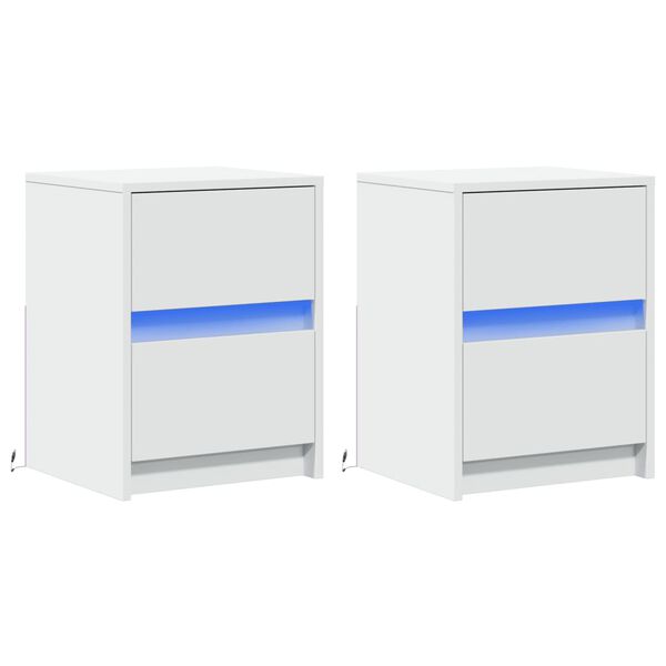 vidaXL Noćni ormarići s LED svjetlima 2 kom bijeli konstruirano drvo
