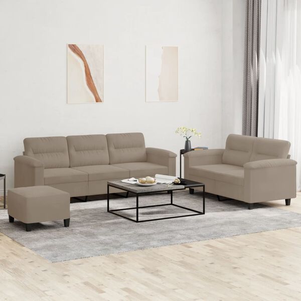 vidaXL 3-dijelni set sofa s jastucima smeđesivi od mikrovlakana