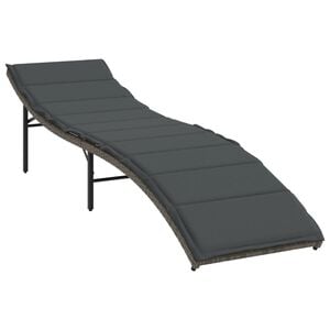 vidaXL Ležaljka za sunčanje s jastukom siva 55 x 199 x 50 cm poliratan