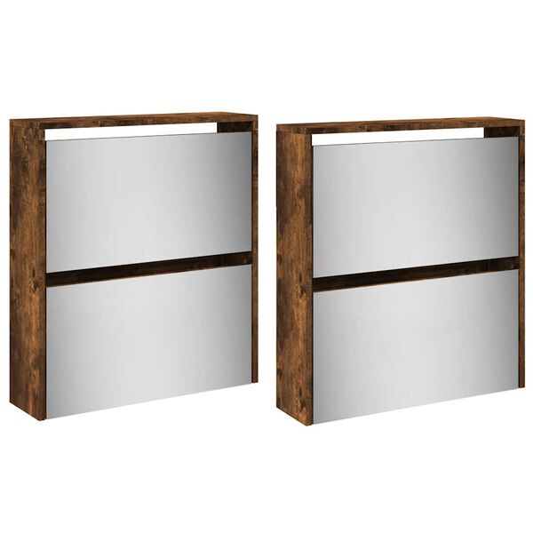 vidaXL Ormarić za cipele s ogledalom 4 razine boja hrasta 63x17x134 cm