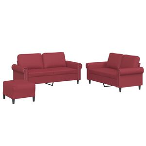 vidaXL 3-dijelni set sofa s jastucima boja vina od umjetne kože