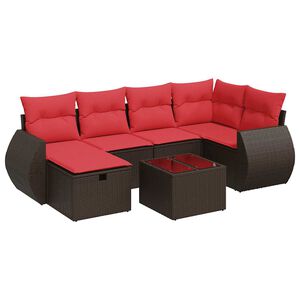 vidaXL 7-dijelni set vrtnih sofa od poliratana s jastucima smeđi