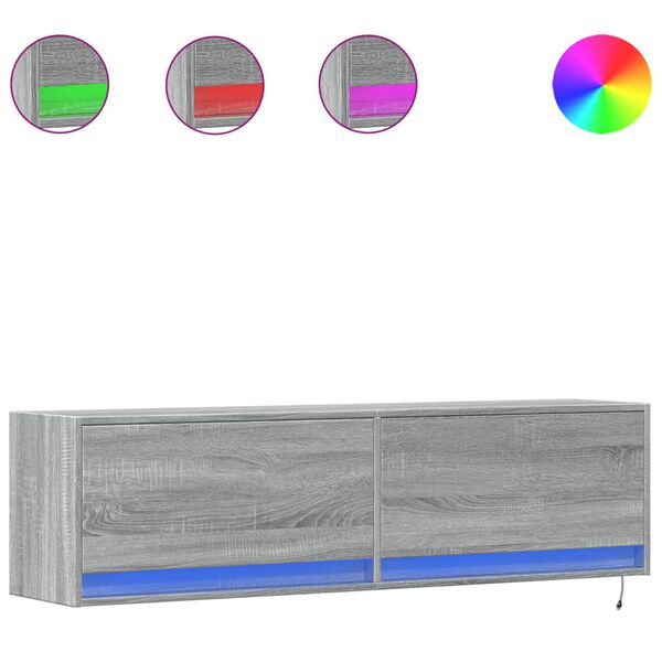 vidaXL Zidni TV ormarić s LED svjetlima siva boja hrasta 140x31x38 cm