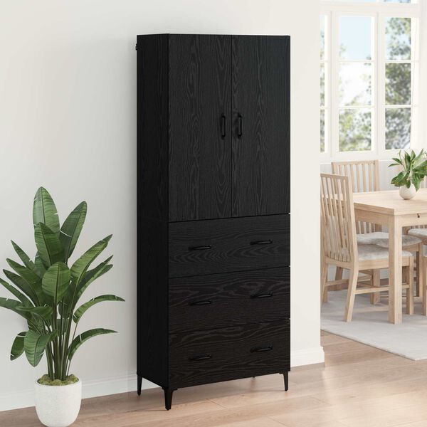 vidaXL Highboard Zidne Crni hrast 69,5 x 34 x 180 cm Konstruirano drvo